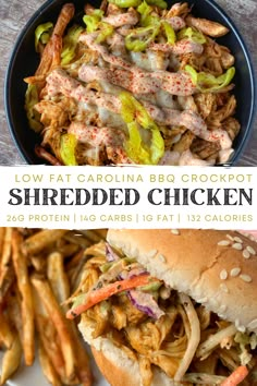 the shredded chicken sandwich has been cut in half