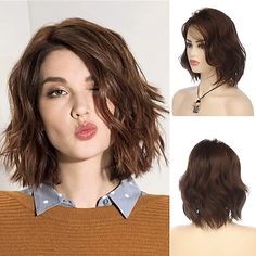 Brown Wigs for Women Heat Resistant Synthetic Wig Curly Wig Short Wigs Comfy Party Daily Wigs 2024 - $18.99 Short Wavy Bob, Natural Hair Wigs, Wig Party, Natural Wigs, Peinados Fáciles Para Cabello Corto, Wavy Bobs, Short Wavy, Brown Wig, Short Bob Wigs