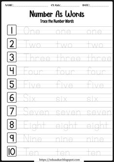 the number as words worksheet for children to practice their handwriting and writing skills