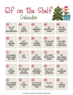 the elf on the shelf calendar