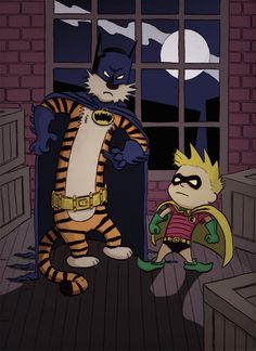 the animated characters are dressed up as batman and catwoman