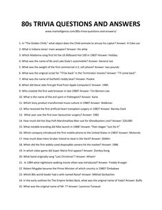 the answer sheet for trivia questions and answers