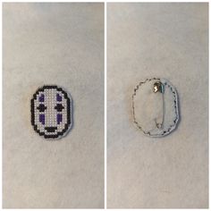 two pictures of the same object in different stages of being stitched together, one with a button and the other without