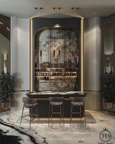 an elegant bar with marble floors and walls