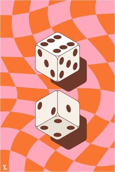 two dices on an orange and pink background