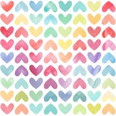 watercolor hearts arranged in different colors on a white background with clipping area for text