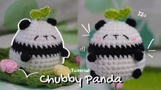 two crocheted panda bears sitting next to each other