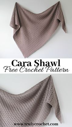 two pictures showing how to crochet the cara shawl with text overlay that reads, free crochet pattern