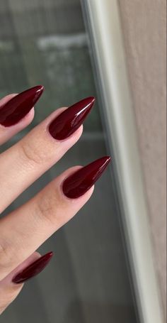 Dark Red Chrome Nails Almond, Red Long Almond Nails, Short Red Almond Nails, Almond Nails Red, Red Chrome Nails, Red Coquette, Uñas Aesthetic, Kathak Dance