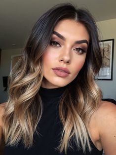 Explore 30 beautiful balayage ideas for brunettes featuring rich chocolate brown shades #ChocolateBrownBalayage #BrunetteHair #BalayageInspo #RichHairColors #ChicBrunetteStyles #HairTransformation #ElegantHair #HairColorTrends #BrunetteBeauty #BalayageGoals Caramel Hair With Dark Roots, Black Hair Ombre Highlights, Ombre Highlights For Dark Hair, Dark Roots With Blonde Highlights, Dark Roots Light Ends Brunettes, Black Roots Balayage, Black To Blonde Ombre Hair, Dark Root Balayage, Ombre Hair Color For Brunettes