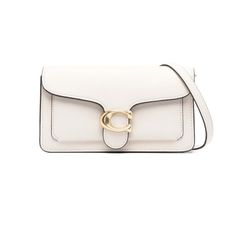 Chic White Shoulder Bag With Logo Hardware, Chic White Bag With Gold-tone Logo Plaque, White Crossbody Shoulder Bag With Logo Hardware, White Rectangular Bag With Logo Plaque, Elegant White Shoulder Bag With Logo Hardware, White Crossbody Bag With Gold-tone Logo Plaque, White Crossbody Shoulder Bag With Gold-tone Logo, Classic White Bags With Logo Plaque, Elegant White Shoulder Bag With Metal Logo