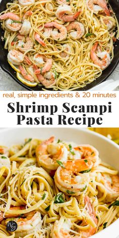 shrimp scampi pasta recipe in a skillet