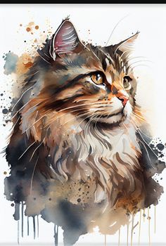 a watercolor painting of a cat's face