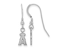 Rhodium over sterling silver polished MLB licensed 'Los Angeles Angels' extra small dangle earrings from LogoArt. Measures approximately 1.14"L x 0.24"W and have french wire clasps. Classic Silver Jewelry With French Hook, Personalized Classic Silver Earrings, Personalized Silver Drop Earrings, Silver Sterling Silver Jewelry With French Hook, Wire Clasps, Wire Clasp, Small Dangle Earrings, Los Angeles Angels, French Wire