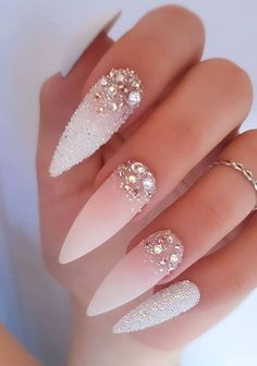 Nail Art Mariage, Ongles Bling Bling, Wedding Nail Art, Wedding Nail Art Design, Makeup Nails Art, Wow Nails