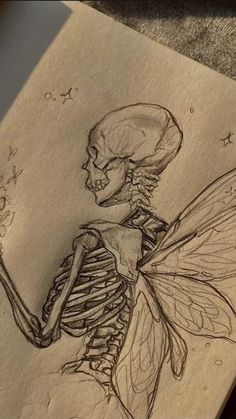 a drawing of a skeleton holding a flower