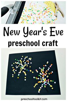 the new year's eve preschool craft is made with sprinkles and glue