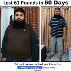 two men standing next to each other with the caption lost 61 pounds in 50 days