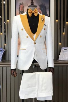 Button:Single Breasted Occasion:Prom, Wedding, Business Neckline:Peaked Lapel Material:JacquardPattern:Solid Piece:3 Piece Pocket:With FlapIf you want custom made size, please check our how to measure photo Wedding Men Suit, Mens Suit Colors, Suit Prom, Slim Fit Tuxedo, Pants Outfits