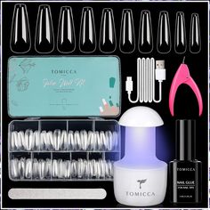 TOMICCA Nail Tips and Glue Gel Kit - 500PCS Coffin Soft Gel Nail Tips, Portable UV LED Nail Lamp and 15ML 4 In 1 Nail Glue Ge Acrylic Nail Starter Kit, Professional Acrylic Nail Kit, Ballerina Acrylic Nails, Nail Art Diy Easy, Gel Set, Acrylic Nail Kit