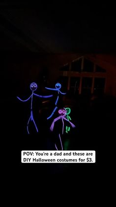 two people holding hands in the dark with text overlay that reads pov you're a dad and these are diy halloween costumes for $ 3