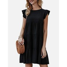 Ruffle Strap Tiered Pullover Mini Black Size M Summer Tunic Dress, Summer Tunics, Perfect Summer Outfit, Summer Black Dress, Shift Dresses, Cap Dress, Cute Summer Dresses, White Dress Summer, Dresses For Teens