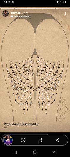 Women Pelvis Tattoo, Back Lace Tattoos For Women, Under Buttcheek Tattoo Women Mandala, Back Of Leg Mandala Tattoo, Ankle Tattoo Template, Under Bum Tattoo Women Mandala, Back Of Thigh Mandala Tattoo, Mandala Tattoo Buttocks, Stretch Mark Tattoo Ideas