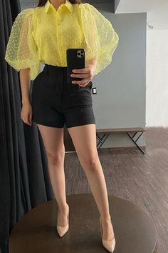 Mellow Yellow Puffy Sleeves Top freeshipping - My Royal Closet Puffy Blouse Outfit, Puff Crop Top, Blouse Outfit Ideas, Crop Top Ideas, Puffy Sleeves Top, Mesh Puff Sleeve Top, Silk Blouse Outfit, Puffy Blouse, Puffy Sleeve Shirt