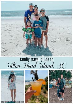 family travel guide to hilton head island, sc with pictures of people on the beach