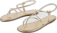 Gold Strappy Slingback Sandals For Spring, Gold Strappy Slingback Sandals For Summer, Gold Adjustable Slingback Sandals For Summer, Gold Slingback Sandals For Spring Beach Outings, Chic Gold Toe Ring Sandals For Spring, Gold Toe Ring Sandals For Summer Party, Fashion Sandals, Artificial Leather, Thong Sandals