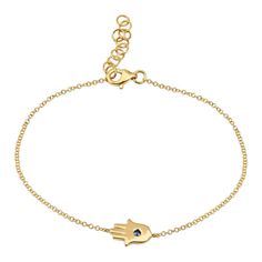 14K Gold Diamond Accented Hamsa Bracelet. Symbol of protection, this petite bracelet is a must-have to stack or wear alone. Adding a touch of luxury to any look, its diamond accents provide an exquisite finish. Delicately crafted to last, it's sure to become a cherished favorite. Item Information Metal: 14k Gold Chain Length: 6"+1" extender Dimensions: 7x12mm Diamond Information Total Carat Weight: 0.02 Elegant Yellow Gold Evil Eye Bracelet, Adjustable 14k Gold Evil Eye Bracelet, Elegant Evil Eye Bracelet For Everyday, Luxury Gold Bracelets With Birthstone, Hand Set Yellow Gold Sterling Silver Bracelets, Elegant Adjustable Yellow Gold Evil Eye Bracelet, Elegant Gold Evil Eye Bracelet For Everyday, Elegant Gold Evil Eye Bracelet, Elegant Tarnish-resistant Evil Eye Bracelet Gift