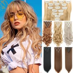 MERISIHAIR Synthetic 7Pcs/Set 22" Wavy Hairpiece Straight 16 Clips Hair Extensions Heat Resistant Wig Collection, Clip In Hair Extensions, Hair Pieces, Heat Resistant, Hair Extensions, Hair Clips, Heat, Better Living, Hair