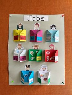 a bulletin board with different types of jobs on it