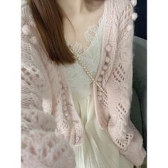 Sweater Coat Cardigan Milk Department Wear Pink Hollow Mohair Women Spring and Autumn Lazy Wind Tops Soft Knitwear