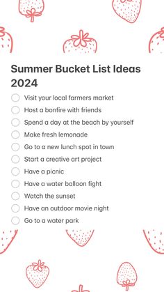 a summer bucket list with strawberries on it