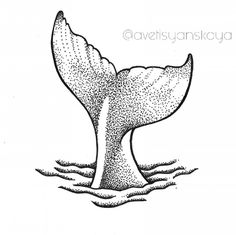 a drawing of a whale tail in the water