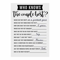 a poster with the words who knows the couple's best? and question marks on it