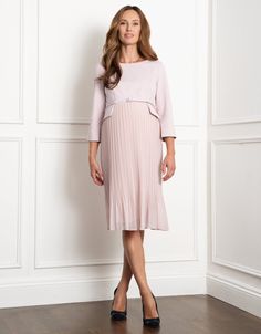 maternity, maternity dress, nursing, nursing dress, nursing zips, ponte roma, woven skirt, pleated, knee length, peplum, empire waist, three quarter sleeve, 3/4 sleeve, blush, belt, pink, occasion, formal, sophiana Chic Nursing Friendly Maternity Dress, Chic Maternity Dress Nursing Friendly, Fitted Knee-length Maternity Dress, Chic Fitted Knee-length Maternity Dress, Knee-length Fitted Nursing-friendly Dress, Nursing Friendly Fitted Knee-length Dress, Elegant Spring Nursing Friendly Dresses, Elegant Spring Dresses Nursing Friendly, Modest Fitted Maternity Dress