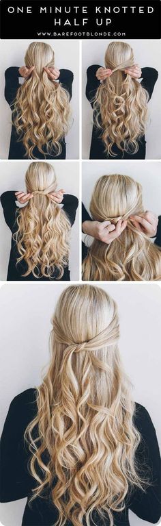 Best 5 Minute Hairstyles - 1 Minute Knotted Half Up - Quick And Easy Hairstyles and Haircuts For Long Hair, That Are Super Simple and Great For Busy Mornings Or For School. Braids, Undo’s, Ponytail Looks And Hair Styles For Short Hair, Medium Length Hair, And Long Hair. Step By Step Tutorials, Tips, And Hacks For Teens, For Kids, And For Wet And Dry Hair. Great Looks For Curls, Simple And Cute Braids With Half Up Half Down Hairstyles. Five Minute Looks For Church, For Shoulder Length Hair, For Occasion Hairstyles, Down Hairstyles For Long Hair, 5 Minute Hairstyles, Fishtail Braids, Princess Cosplay, Kinky Curly Hair, Trendy Hair, Hair Braids, Christmas Outfits