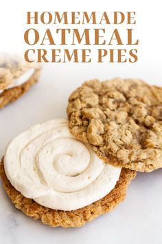 homemade oatmeal creme pies on top of each other with text overlay