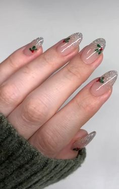 Gel Extension Nails Christmas, Clear Nails With Christmas Designs, Christmas Nails Overlay, Holiday Nails New Years Sparkle, Clear Christmas Nail Designs, Taylor Swift Christmas Nails, Gel X Nail Designs Christmas, Christmas Nails Clear, Cute Nail Designs Winter