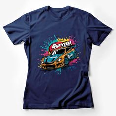 Show off your need for speed with this eye-catching Byron Motorsports racing car graphic t-shirt! Perfect for any racing enthusiast, this tee features a vivid depiction of a stylish sports car, emblazoned with dynamic text and a splash of graffiti-style artwork in the background. Made from high-quality, soft material, it offers both comfort and durability. Whether you're at a car show or just hanging out with friends, this t-shirt is sure to turn heads and spark conversations. Custom graphic T-S Racing Style Graphic T-shirt For Sports Events, Racing Style Graphic Print T-shirt For Fans, Racing Style Graphic Print T-shirt For Sports Events, Racing Style T-shirt With Logo For Sports Events, Racing Style Crew Neck T-shirt For Motorsport Events, Racing Style Fan Merchandise T-shirt With Logo Print, Cotton T-shirt For Motorsport Events, Cotton Short Sleeve T-shirt For Motorsport Events, Cars Tees