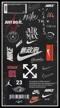 the back side of a poster with various nike logos on it