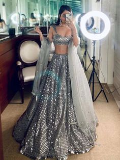 Marriage Outfit, Sequins Lehenga Choli, Sequins Lehenga, Sequence Lehenga, Grey Lehenga, Blouse Lehenga, Lehenga Choli Designs, Lehenga Choli For Women