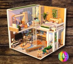 an image of a dollhouse with furniture and decor on it's floor plan