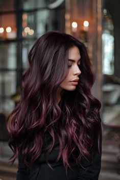 46  Burgundy Hair Ideas That Bring Out Your Inner Fire Violet Burgundy Hair, Dark Brown Hair Violet Undertones, Black Cherry Hair Color With Highlights Burgundy Red Ombre, Brown With Burgundy Balayage, Black Fall Hair, Wine Red Highlights, Burgundy Hair Color Ideas, Maroon Hair With Blonde Highlights, Plum Balayage Hair