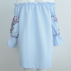 Light Blue Long Sleeve Mini Dress For Spring, Light Blue Long Sleeve Dress With Floral Embroidery, Long Sleeve Mini Dress With Floral Embroidery For Daywear, Light Blue Buttoned Dress For Spring, Light Blue Spring Dress With Buttons, Evening Mini Dress, Dress Tea Length, Dress Peplum, Princess Silhouette