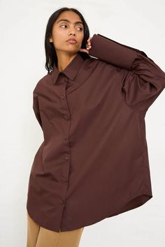 Cotton Poplin Classico Shirt in Brown | Niccolò Pasqualetti • Oroboro Store • Luxury Boutique • New York, NY Icon Clothing, Icon Shoes, Iconic Dresses, Black Crane, Fall Shoes, Short Jumpsuit, Luxury Boutique, Cotton Poplin, Oversized Fits