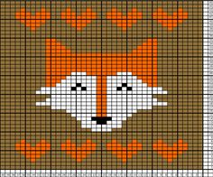 a cross stitch pattern with an orange and white fox on it's face,