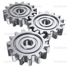 two metal gears on white background with clipping for text or image stock photo 5479